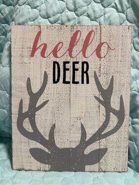 Hobby Lobby White Wood "hello" Deer Sign with Pink and Gray Accents